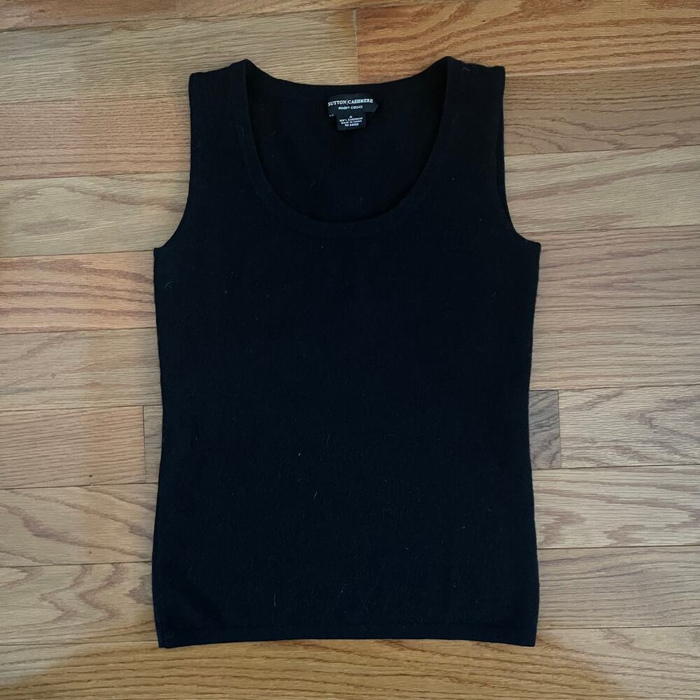 Sutton Cashmere Womens M Sleeveless Sweater Black Modern Classic Scoopneck Tank